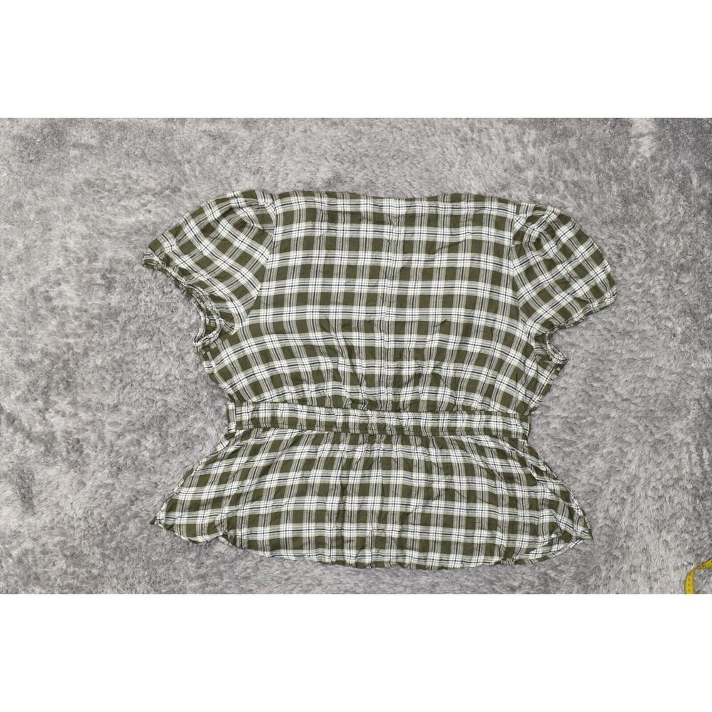 Lane Bryant Green Plaid Rayon Blouse Plus Size 22 V Neck Short Sleeve Top - Picture 3 of 7
